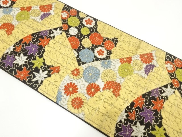 JAPANESE KIMONO / ANTIQUE FUKURO OBI / WOVEN MAPLE & FLORAL ARABESQUE
